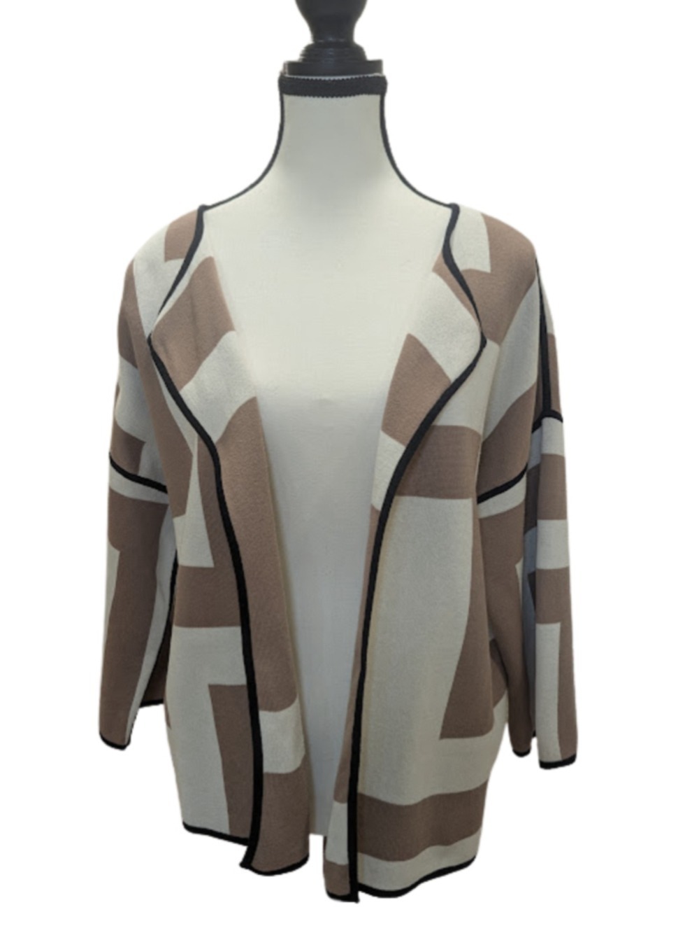 Adrienne Vittadini Old Money Geometric Open Front Cardigan Womens M Quiet Luxury